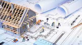 3D house model on blueprint